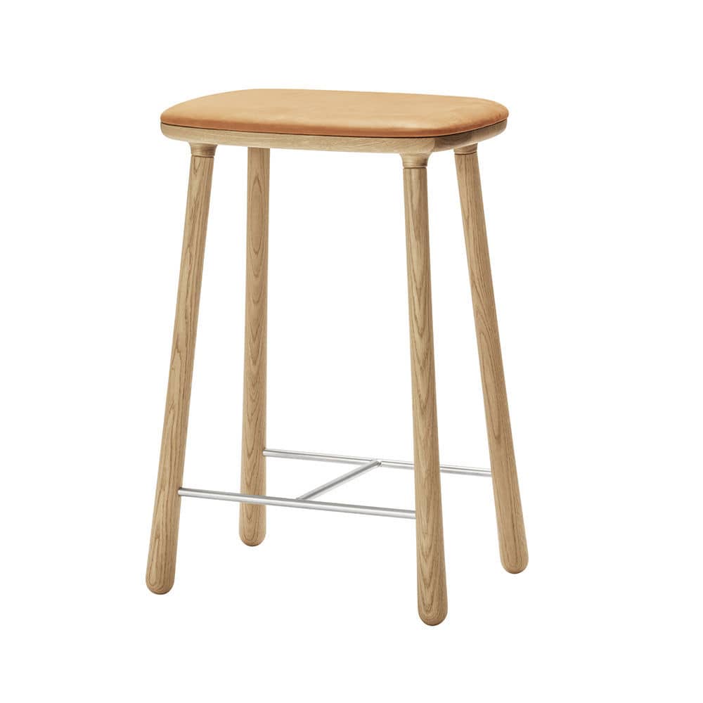 Contemporary bar stool / leather / wooden / contract