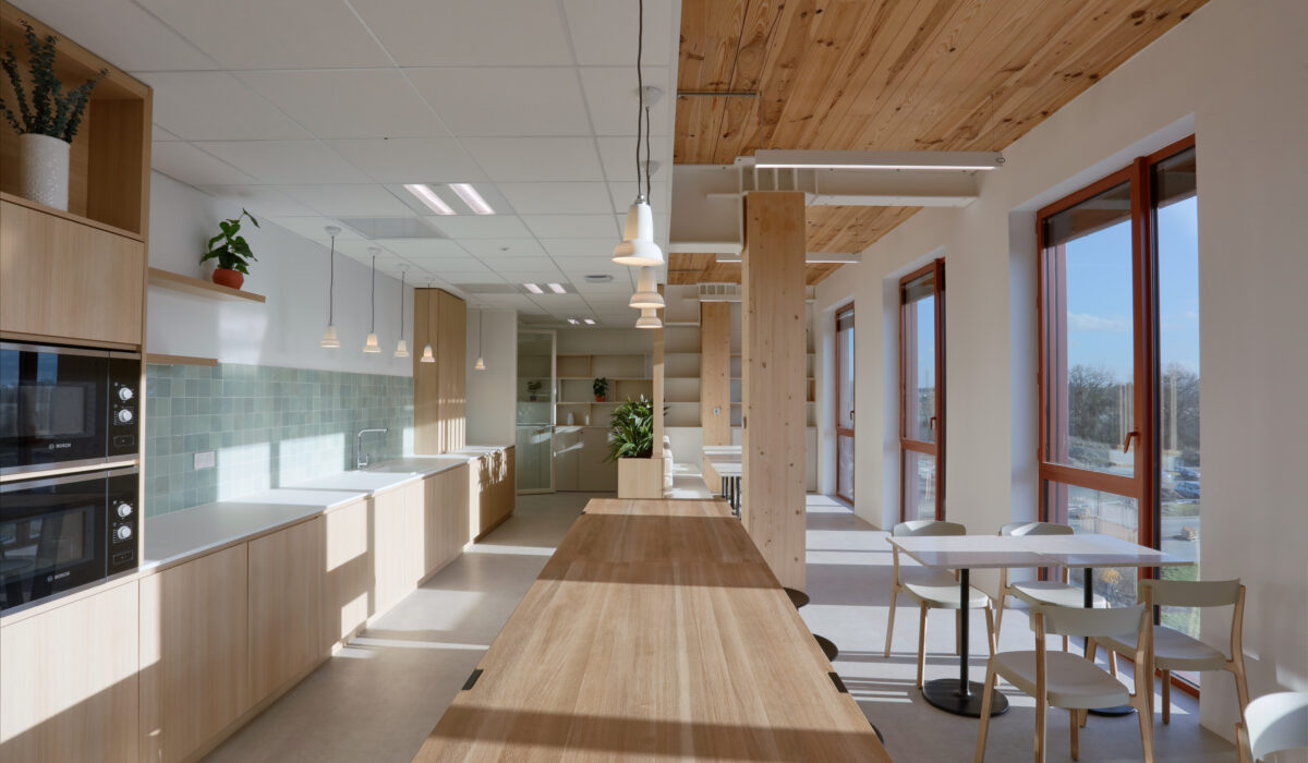 SECTOR ALARM - Aménagement des open spaces, bulles de réunion, tisanerie, cafétéria, espace de réception et terrasse. - RENNES (19)